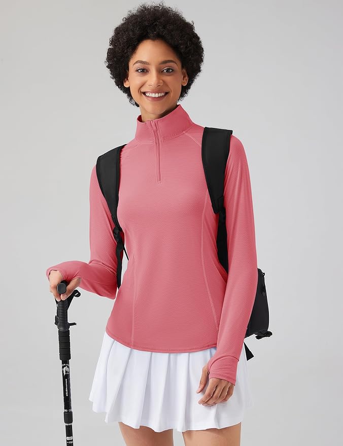 LOMON Women Long Sleeve Shirts Sun Protection 1/4 Zip Summer Quick Dry Hiking Shirts Quarter Zip Pullover for Women