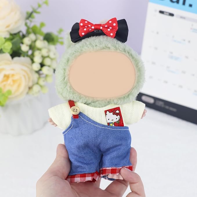 5-Piece Doll Clothes Set for 15cm & 17cm Mini Dolls – 2 Sets Outfits Accessories Suit with Bow Clip, Bib Pants, T-Shirt, and Hat for 17cm Doll (No Dolls & Shoes)