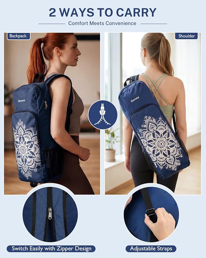 Gonex Yoga Mat Bag, 2 Carry Ways Yoga Backpack with Wet Compartment Metal Zippers for Women Men, Large Capacity Yoga Mat Carrier for Yoga, Gym, Travel