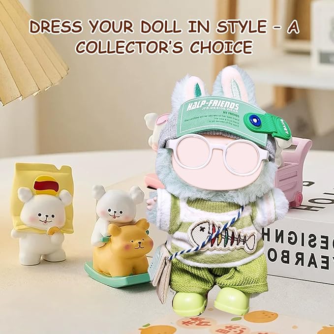 17cm Doll Clothes Set (6-Pcs Outfit), Stylish Clothing for Bunny Doll with Top, Pants, Shoes & Accessories, Just Clothes