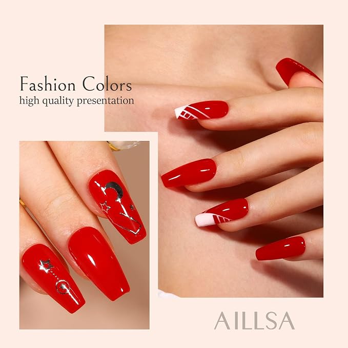 AILLSA Classic Red Dip Powder for Valentine's Day, 1 Oz | Nail Art for Starter Manicure Salon DIY at Home, Fall Winter Colors Long Lasting French Manicure