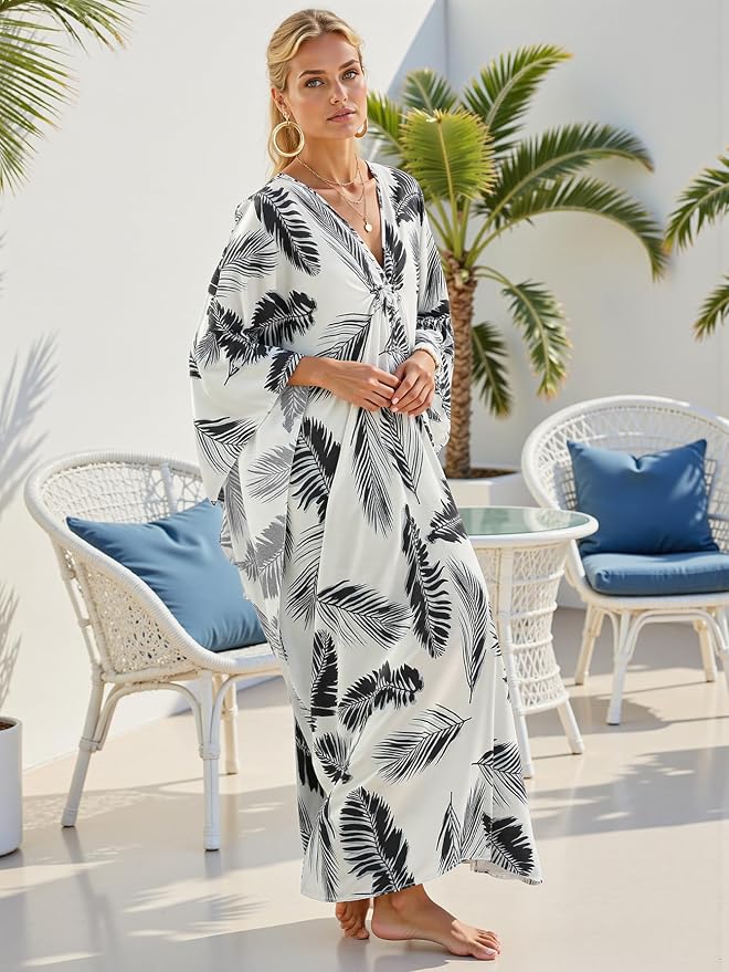 Mumu Dresses for Women Plus Size, Bohemian Kaftan Beach Cover Up Long Maxi Nightgown Soft Loungewear