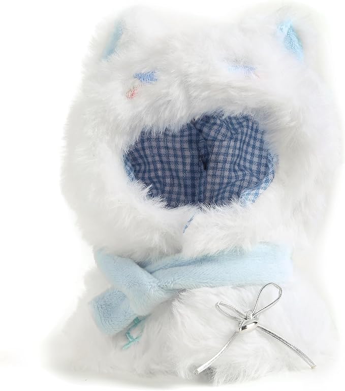 Plush Doll Clothes for Labubu - Cute Animal 17cm Doll Clothing, Premium Doll Accessories Clothes for Collectors or Display - Kawaii White Cat Plush Cape Costume (No Dolls)