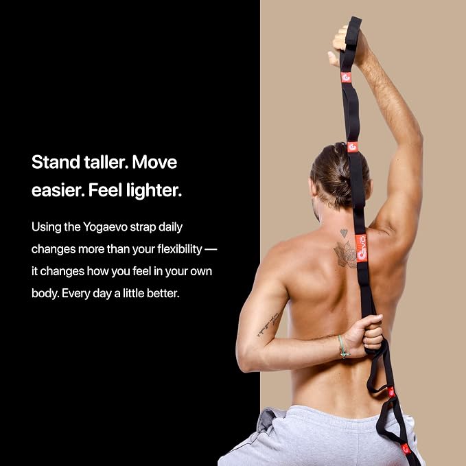 YogaEVO Stretching Strap with Loops for Physical Therapy — Yoga Strap & Resistance Band in One — Flexibility & Back Recovery — HD Video Routines Included