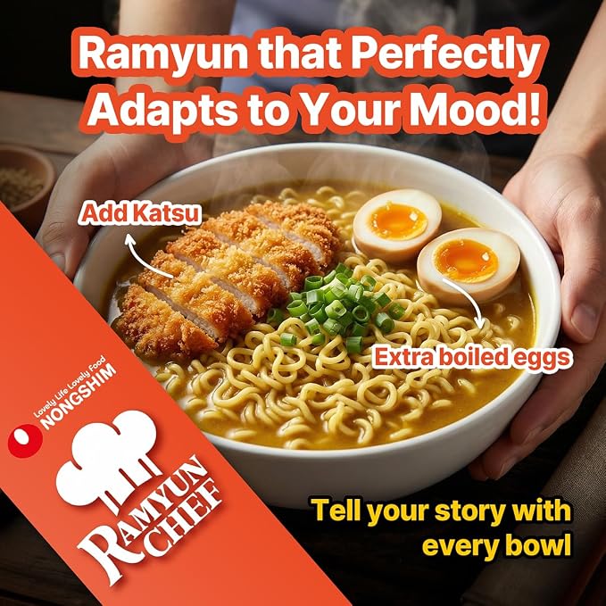 Nongshim Ramyun Chef, Instant Ramyun Noodles with Soup Mix, Curry Chicken, 4.02 Oz (Pack of 4)