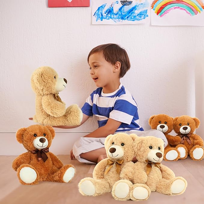 MorisMos Teddy Bears Bulk 12 Packs Stuffed Animals 14" for Baby Shower, Valentine's, Wedding Party - Light & Dark Brown