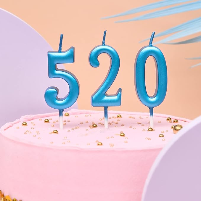PHD CAKE 10-Pieces Blue Numeral Birthday Candles, Cake Numeral Candles Number 0-9 Glitter Cake Topper Decoration for Birthday,Wedding Anniversary,Party Celebration