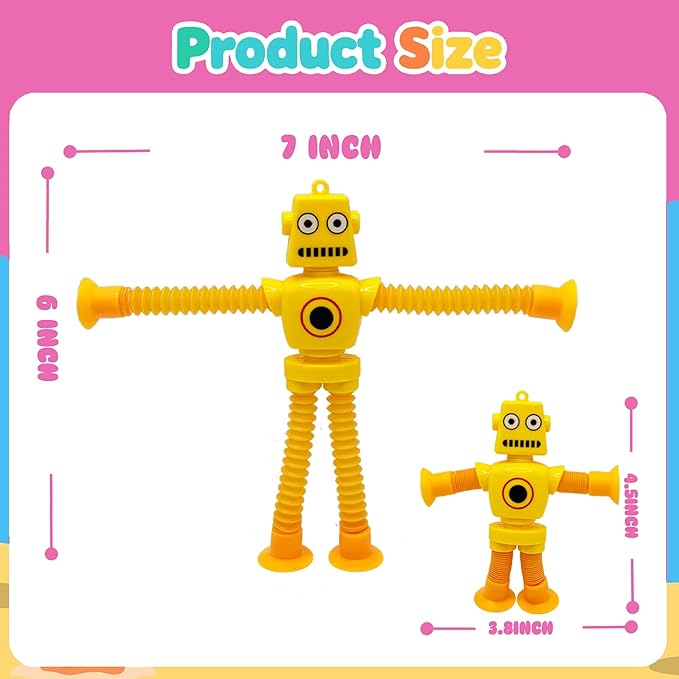 Suction Cup Robot Toy,Toys for Kids with Autism,Autism Sensory Products,Suction Cup Toy,pop Tubes Robots Stress and Anxiety Relief for Kids 3 4 5 6 7,Christmas Easter Gifts (mini 4PCS)