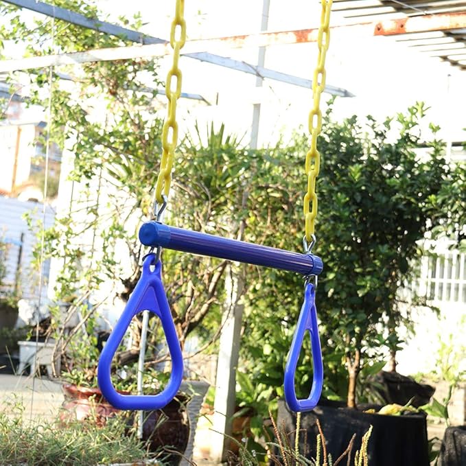 18" Trapeze Swing Bar Rings 48" Heavy Duty Plastic Coated Chains Swing Set Accessories Playground Swing Seat…