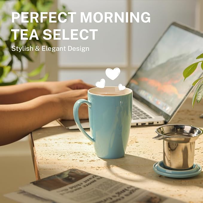 Sweese 15oz Porcelain Tea Mug with Infuser and Lid – Microwave Safe, Ergonomic Handle, Lead-Free Glaze, for Loose Leaf Tea