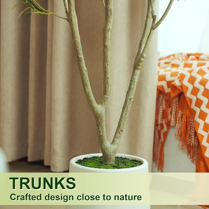 VIVATREES Olive Trees Artificial Indoor, 7FT Tall Faux Olive Tree with White Tall Planter, Artificial Plants with Natural Wood Trunk and Lifelike Fruits for Home Office Decor