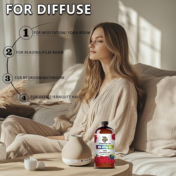 Rose Essential Oil, Rose Oils, 8 fl oz, for Diffuser, Humidifier, DIY Candles, Soap, Bath, Bedroom, Gift, Rose Fragrance Oil, GV77ZF Essential Oils
