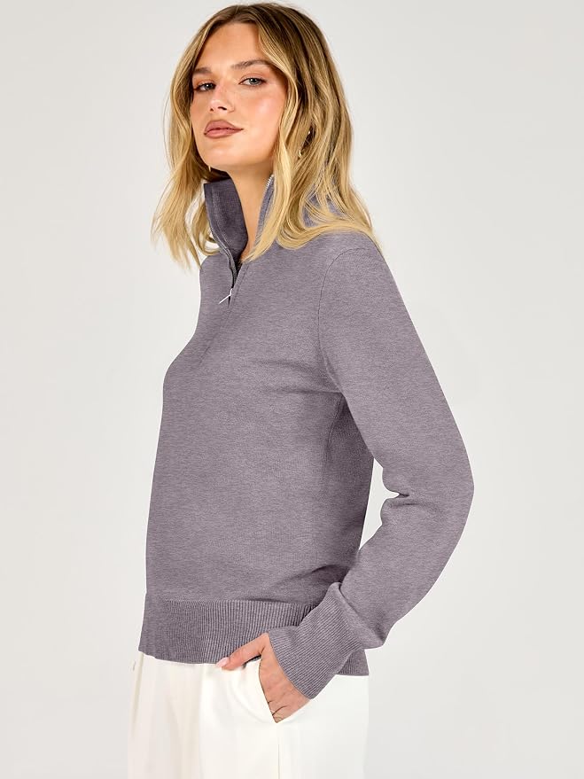 ANRABESS Women Quarter Zip Long Sleeve Fall Pullover Sweater | Soft Knit Fabric Medium Stretch, Business Casual Work Office, Travel Vacation, 2026 Trendy Fashion, Winter Cozy Outfits