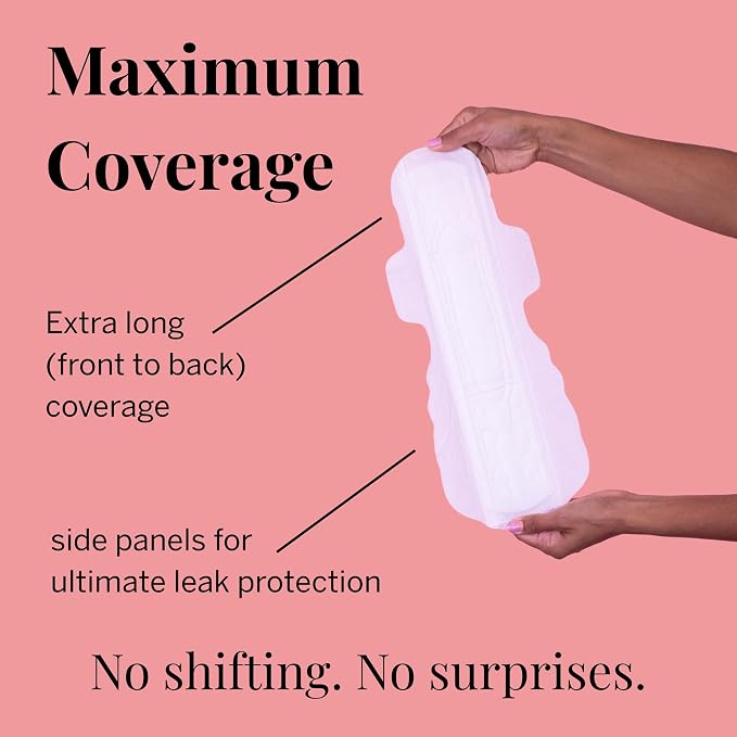 Pixie Organic Pads Ultra-Thin Extra Long Overnight Cotton Pads for Women – Maximum Absorbency with Wings – Leak-Proof, Hypoallergenic, Unscented, Postpartum – Compostable, Biodegradable – 24 Count