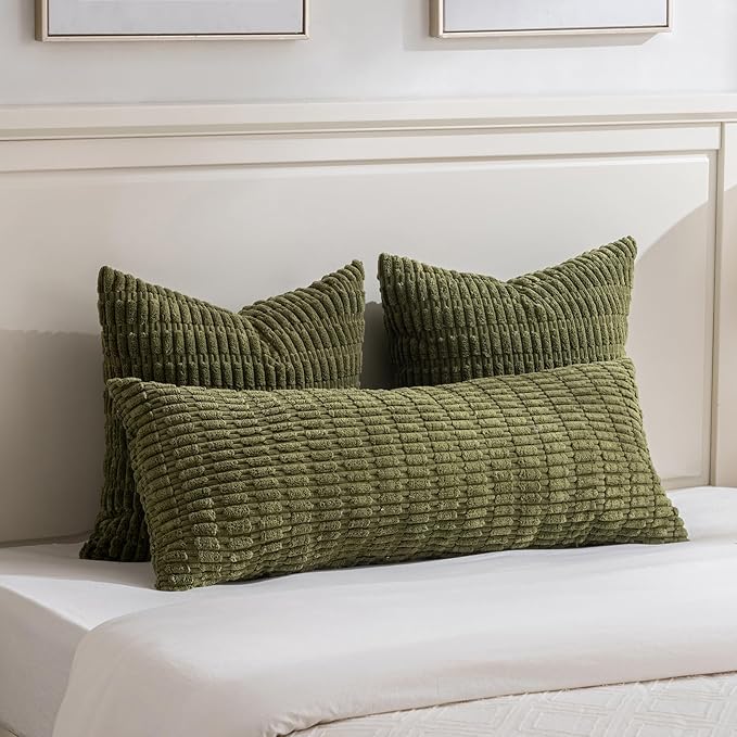 Fancy Homi 4 Packs Decorative Throw Pillow Covers for Living Room Couch Bed, Modern Farmhouse Boho Home Décor Accent Cushion Case, 18" x 18", Moss Green