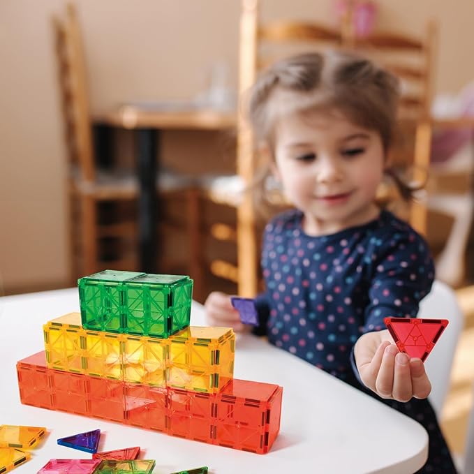 FNJO Magnetic Tiles, 64 PCS Magnetic Building Blocks, Magnets Building Set, STEM Toys for Kids Boys and Girls Creative and Inspirational