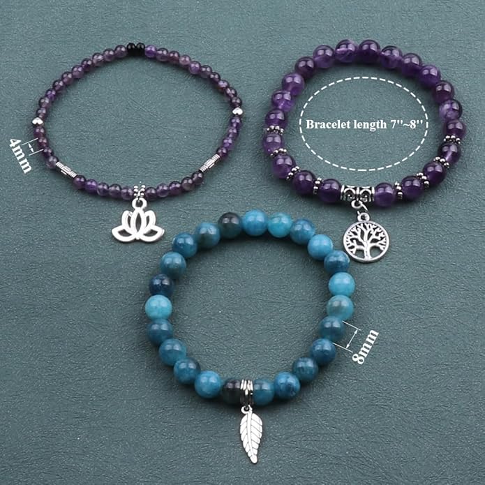 UEUC Tree of Life Yoga Healing Stone Bracelets,Multilayer Lotus Chakra Stone Reiki Bracelet Sets,Anxiety Crystal Natural Stone,for Women Stress Relief