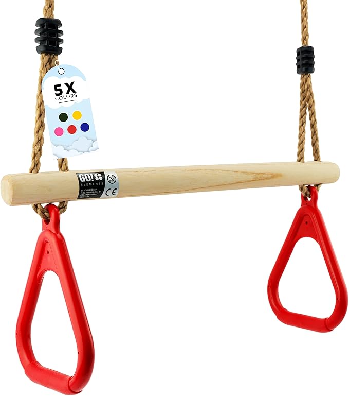 Trapeze Swing Bar for Kids Indoor & Outdoor | Adjustable Trapeze Bar with Rings for Swing Set | Hanging Gymnastics Bar for Monkey Bars, Ninja Course & Play Set