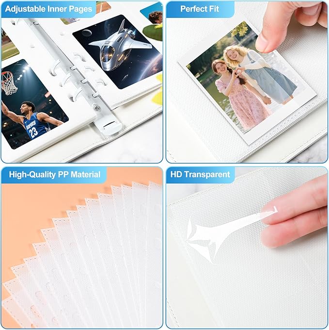 2x3 Photo Album, Refillable PU Leather A5 Photo Binder with Adjustable Pages, 200 Pockets for Fujifilm Instax Mini 12 11 9 40 99 90 8 7 Evo LiPlay, Polaroid Snap PIC-300 Z2300 Instant Cameras (White)