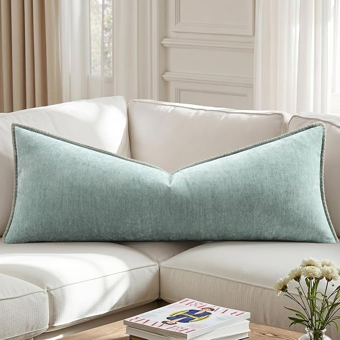 decorUhome Soft Chenille Throw Pillow Covers 14x36 Pack of 1 Aqua Haze | Fall Textured Decorative Throw Pillow Cases Stitched Edge Modern Farmhouse Luxury Boho Velvet for Couch Sofa Bed Home Decor