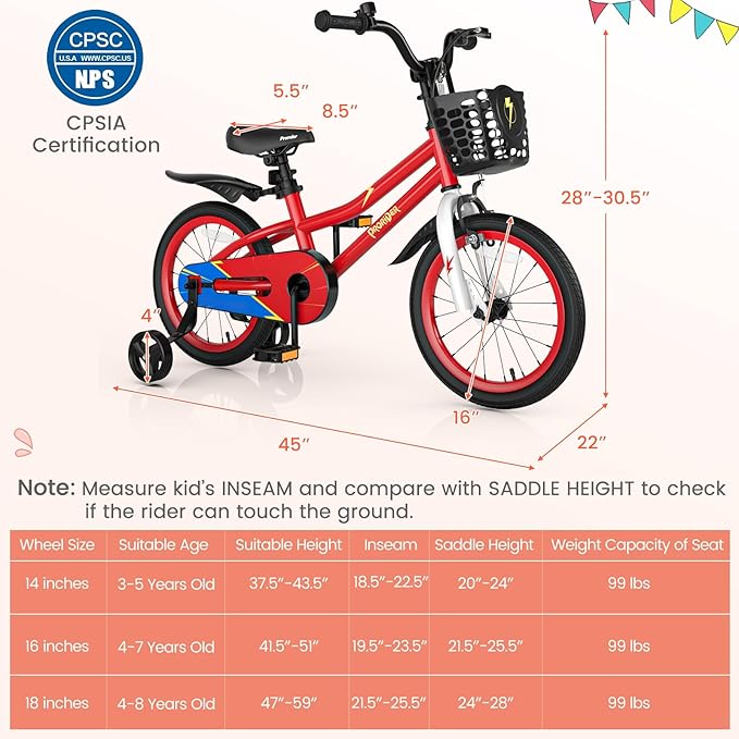BABY JOY Kids Bike, 12 14 16 18 20 Inch Children Bikes for Boys Girls Teens 3-8 8+ Years w/Training Wheels or Kickstand, Handbrake, Coaster Brake & Removable Basket, Kids Bicycle of Multiple Colors