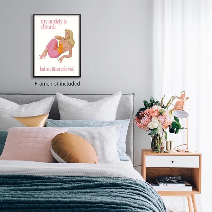 Haitunone Funky Sexy Women Wall Art Funny Quote Social Anxiety Poster 60s 70s Vintage Housewife Canvas Prints for Apartment Wall Decor 16X24 inch Unframed
