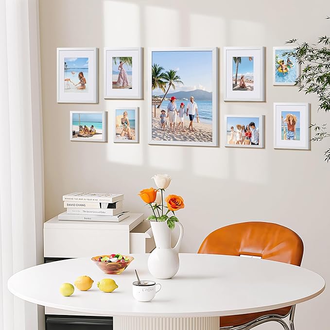 HappyHapi 4x6 Picture Frame Set of 10, Wall or Tabletop Display, White | White Picture Frames 4x6 Display Photos 3.5x5 with Mat or 4x6 without, Gallery Wall Frame Set, Modern Classic Home Decor