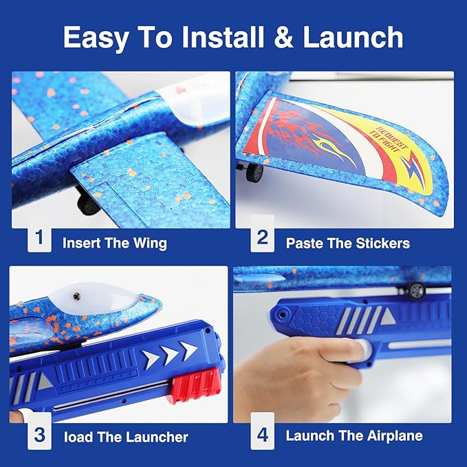 4 Pack Airplane Launcher Toys, 2 Flight Modes LED Foam Glider Catapult Plane Toy for Boys, Outdoor Flying Toys Birthday Gifts for Boys Girls 4 5 6 7 8 9 10 11 12 Year Old