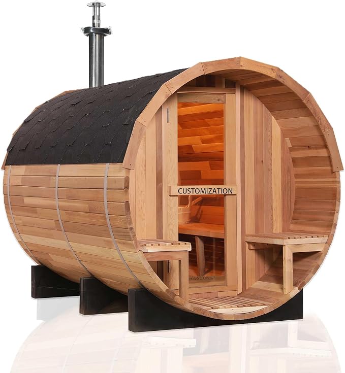 Smartmak Custom Outdoor Barrel Sauna, 2-8 Person Wooden Sauna, Wood Burning Stove or Electric Stove, DIY Steam Sauna Box (220v)
