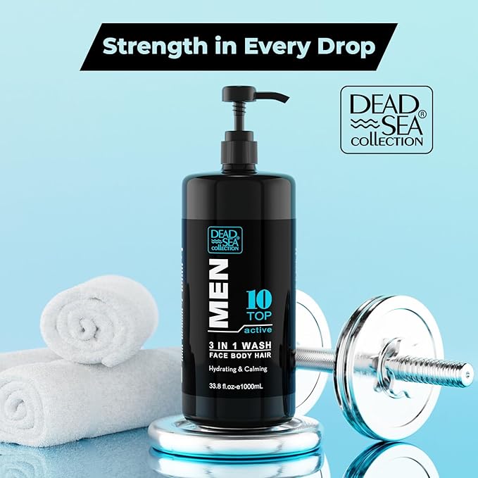 Dead Sea Collection Mens Body Wash TOP 10 ACTIVE – 3 in 1 Body Wash for Men for Hair, Face & Body – Moisturizing Shower Gel with Dead Sea Minerals – Pack of 2 (33.8 fl oz each)