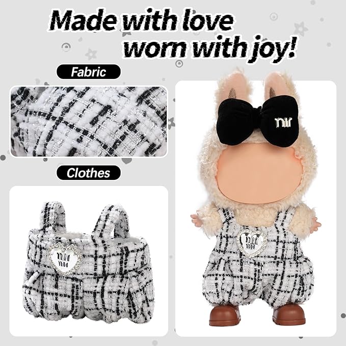 Cute Clothes for Doll Design Outfit Blind Mystery Box Accessories Mini La Boo-Boo Blah Bu Bu BuLafufu Ropa Plush Toy Stuff Dress Overalls Pajamas Hoodie Black&White