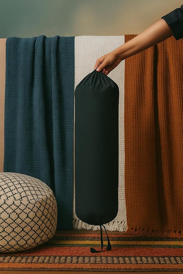 Round Pillow Cover Cervical Neck Roll Cotton Bolster Pillowcase for Cylindrical Cushion and Drawstring Closure Round Neck Pillowcase 6" x 18" (15 x 45 cm) Black