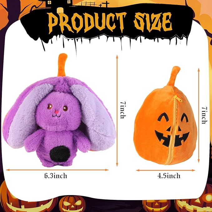 Halloween Reversible Plush Toy - Cute Pumpkin to Bunny Stuffed Animal, Zipper Transformation, Soft for Kids, Girls, Boys, Girlfriends (Pumpkin Bunny)