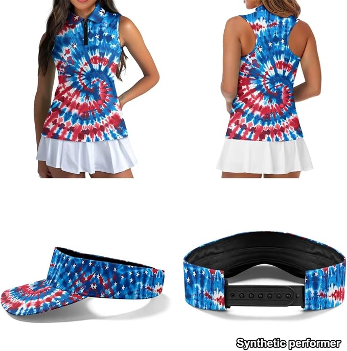 POLERO Golf Tank Top Women Golf Shirts and Visor Hat Collared Racerback Tennis Shirt Set Quarter Zip
