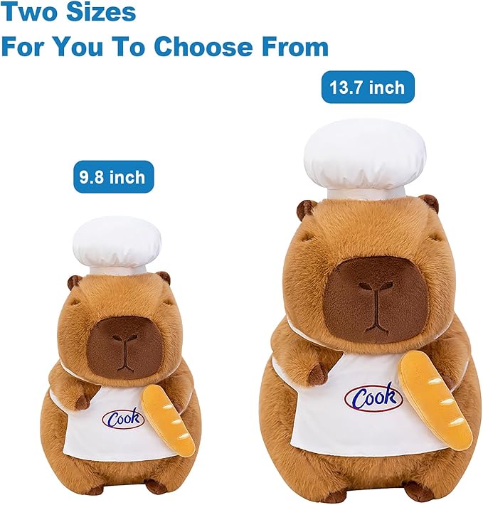 Ditucu Cute Capybara Plush with Cooking Chef Hat 13 inch French Baguette Bread Capibara Stuffed Animal Soft Plushies Toys Gifts for Kids Brown