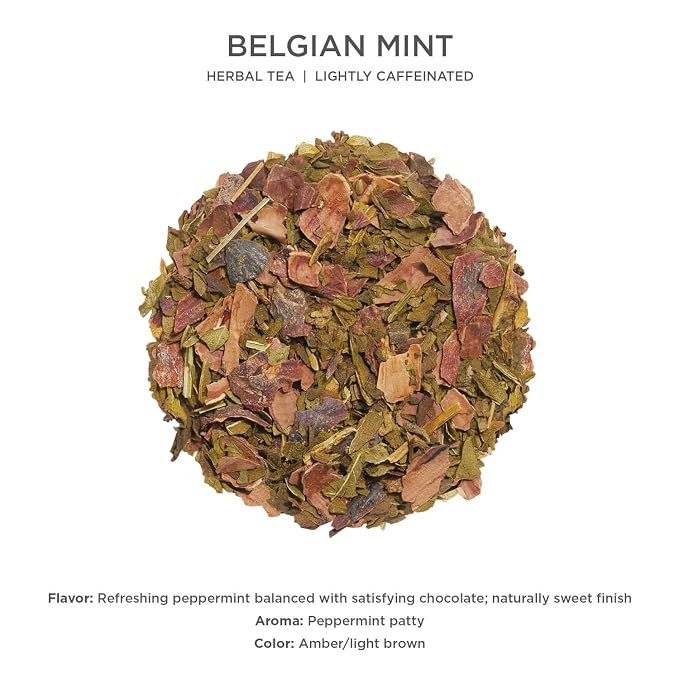 Tea Forte Belgian Mint Premium Loose Leaf Caffeinated Herbal Tea Blend Canister, Makes 35-50 Cups