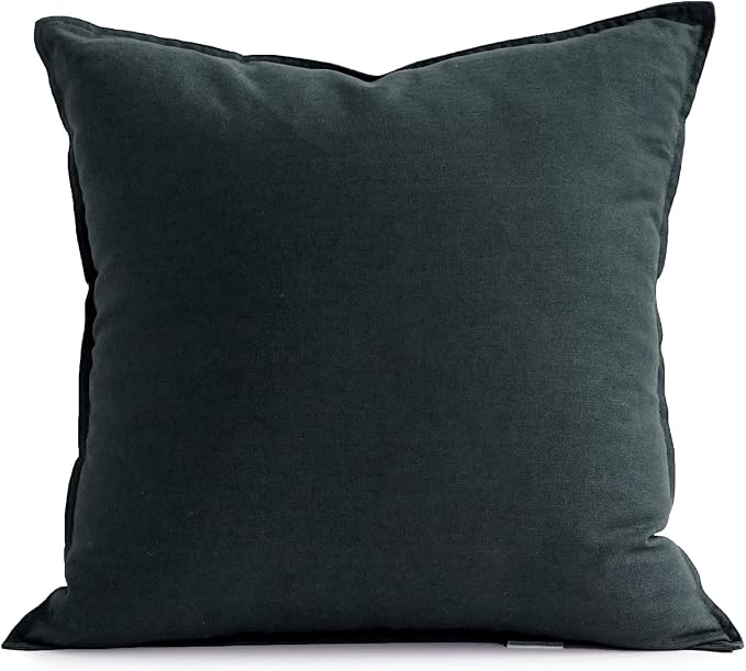 Jeanerlor 24" x 24" Natural Cotton Linen Soft Soild Decorative Square Throw Pillow Covers Green Set Cushion Case for Sofa Bedroom Car 60 x 60cm, Dark Green