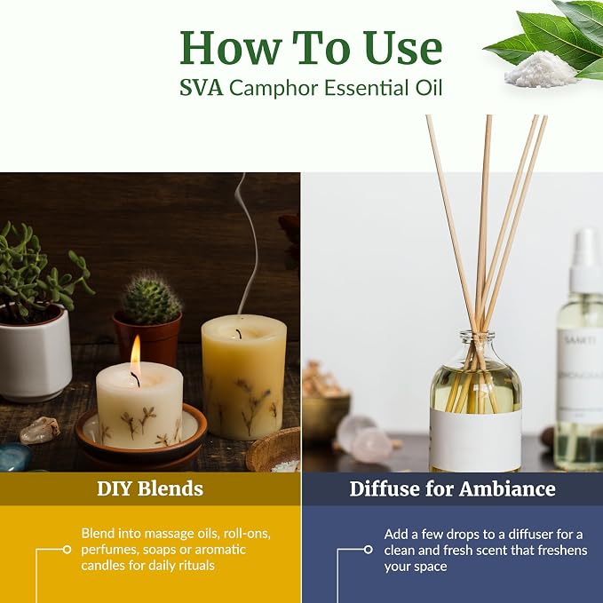 SVA Camphor Essential Oil 16 Fl Oz – for Diffuser, Skin & Hair Care – Ideal for Massage & DIY Blends