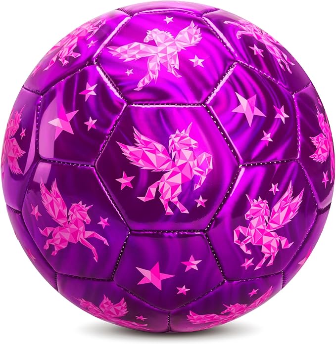 Kids Soccer Ball Size 2 Size 3 Size 4 with Pump Deflated - Operation Christmas Child Shoebox Gift - Glitter Purple Blue Unicorn Dinosaur Toys for Toddler Kids Boys Girls 1-3 3-8 8-12 Years Old