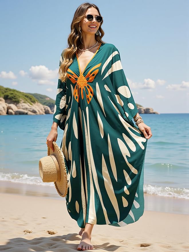Mumu Dresses for Women Plus Size, Bohemian Kaftan Beach Cover Up Long Maxi Nightgown Soft Loungewear