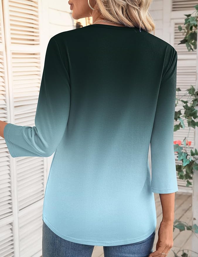 LOMON 3/4 Length Sleeve Womens Tops Spring Summer Fashion 2026 Tops Crew Neck Pleated Shirts Tunic Top Loose Fit
