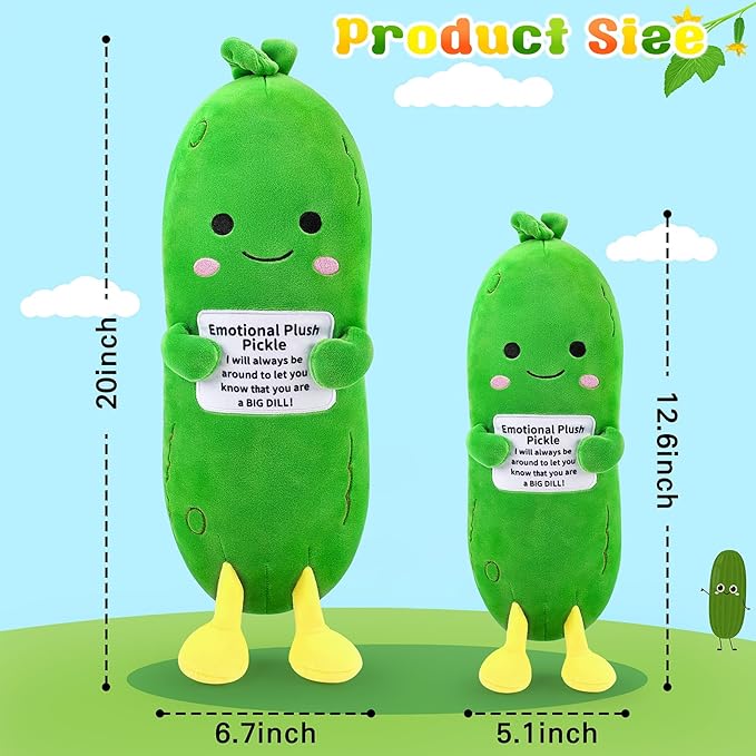 Emotional Plush Pickle,Pickle Stuffed Animal-12.6” Food Plushies Cucumber Stuffed Animal with Positive Words,Kawaii Plush Toys Birthday Gifts,Cute Vegetable Plushie Pillow for Kids Adults