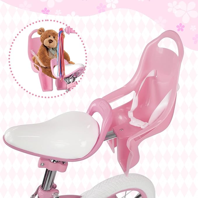 KORIMEFA Girls Bike for Ages 2-8 Years Toddler Kids with Doll Seat, 12 14 16 Inch Bicycle with Training Wheels, Little Small Princess Bicycle with Basket& Streamers, Girls Pedal Bike