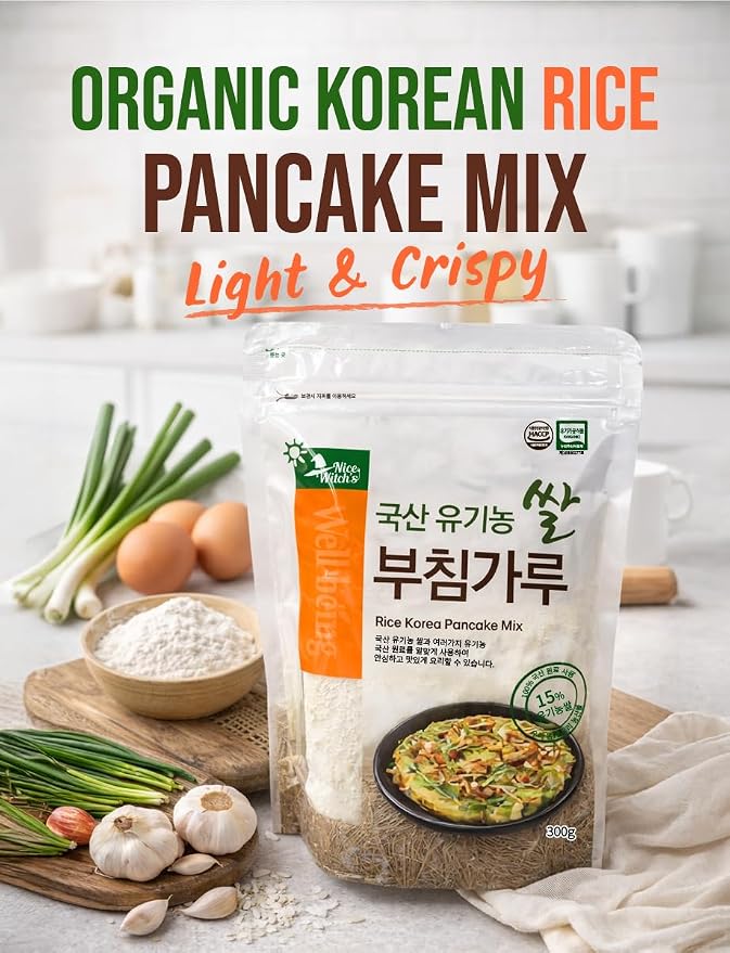 Nice Witch’s Organic Korean Pancake Mix (Buchim Mix), Crispy Korean-Style Pancake Batter Made with Organic Korean Rice, 10.6 oz (300 g) 부침가루