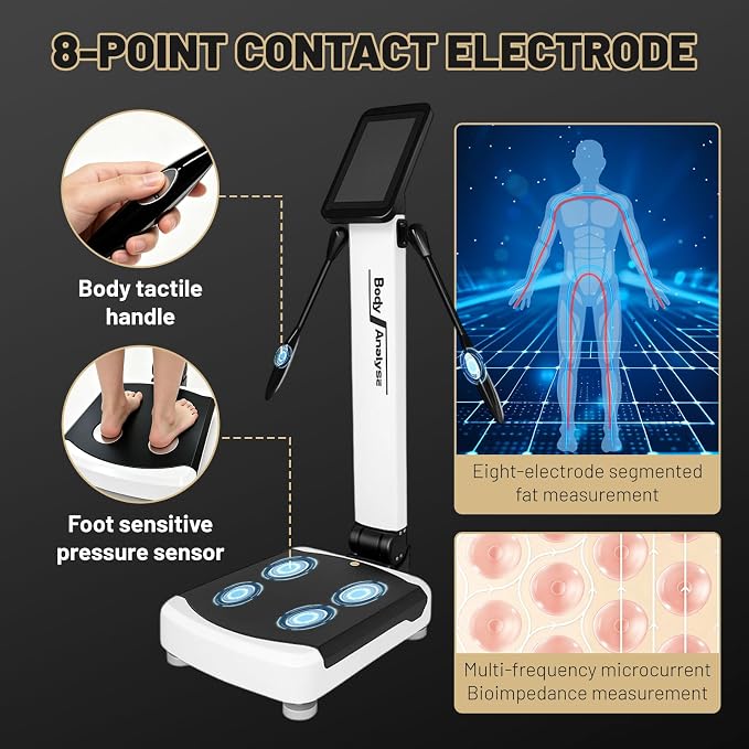 Body Fat Analyzer, 32 Body Composition Metrics, 10.1-inch HD Touch Screen Body Composition Scale, Dual Hand & Foot Electrode Body Fat Measurement Device, Inch/Pound US Units for Home Gym Beauty Salon | Dual Hand & Foot Electrode Body Fat Measurement De...