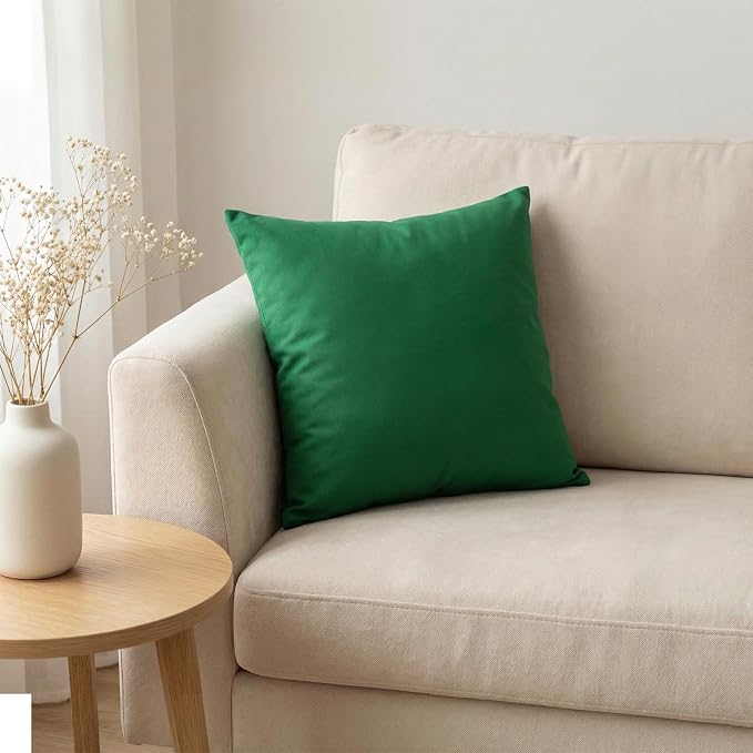 Thmyo 4-Pack 100% Cotton Comfortable Solid Decorative Throw Pillow Case Square Cushion Cover Sublimation Blank Pillow Covers DIY Throw Pillowcase for Sofa Couch(20x20inch/50x50cm, Christmas Green)