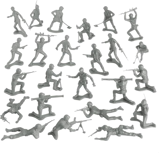 TimMee Plastic Army Men - Gray 48pc Toy Soldier Figures - Made in USA
