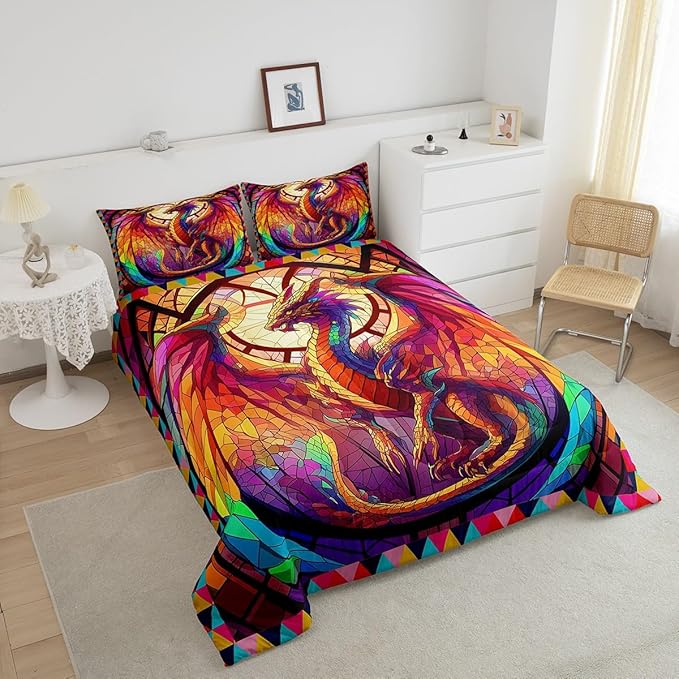 Feelyou Dragon Comforter Set Twin Size Dragon Stuff Comforter for Boys Girls Teens Wild Life Bedding Set Dragon Decor Duvet Set Room Decor Orange Quilt Set