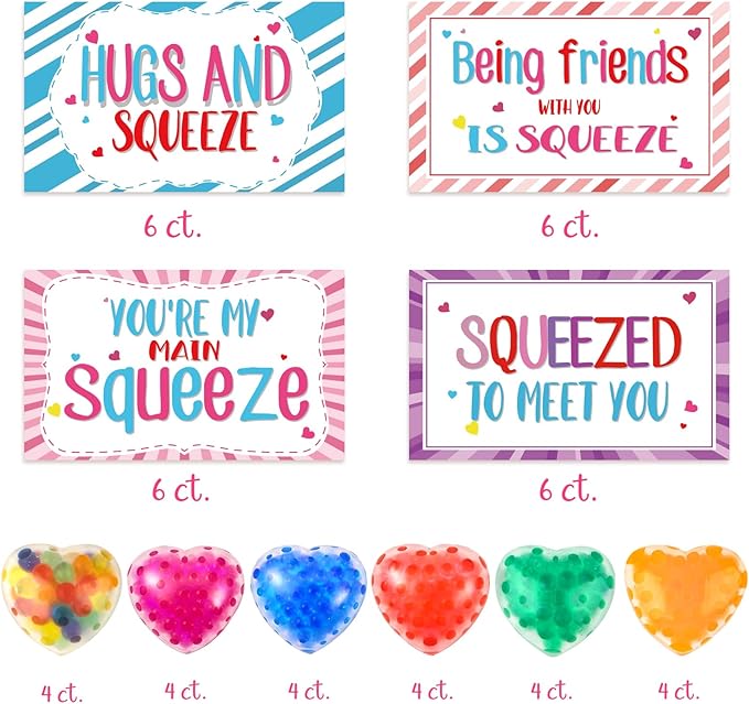 24Pack Valentines Day Cards with Heart Balls Valentines Day Gifts for Kids Valentines Exchange Cards for Boys Girls School Classroom Party Favors