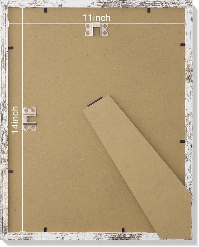 Vittanly 11x14 Picture Frames Set of 9, Shatter Resistant Plexiglass, Display 8x10 Pictures with Mat or 11x14 without Mat, Photo Frames for Wall or Tabletop, Engineered Wood, Distressed White